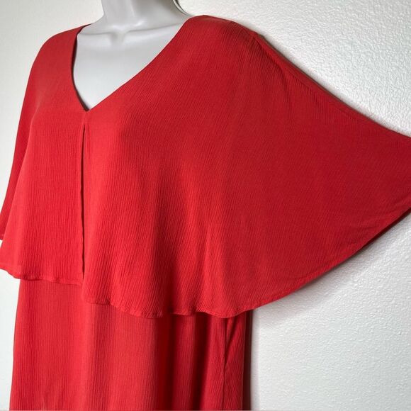 Chicos Crinkle Gauze Flutter Sleeve Capelet Layer Red Orange Blouse Women XL - Picture 5 of 13